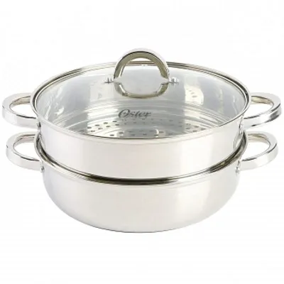 Oster Sangerfield 3 Piece 11 Inch Stainless Steel Everyday Pan with Steamer and