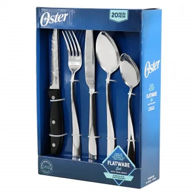 Oster Stonington 20 Piece Flatware Set with Steak Knives in Polished Stainless S