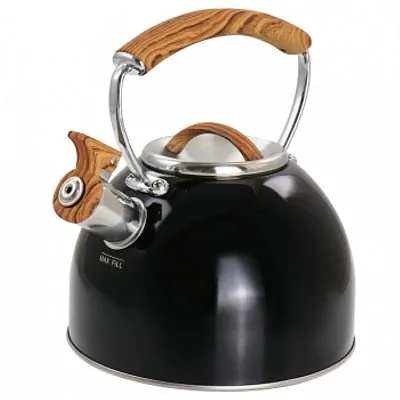 Mr. Coffee 2 Quart Stainless Steel Whistling Tea Kettle with Wood Pattern Handle