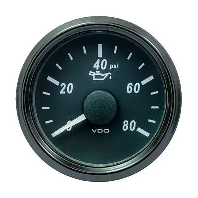 VDO SingleViu 52mm (2-1/16&quot;) Oil Pressure Gauge - 80 PSI - 240-33 Ohm