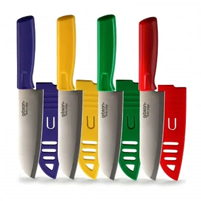 Gibson Everyday Grantville 4 Piece 6 Inch Santoku Knife with Sheath in Assorted