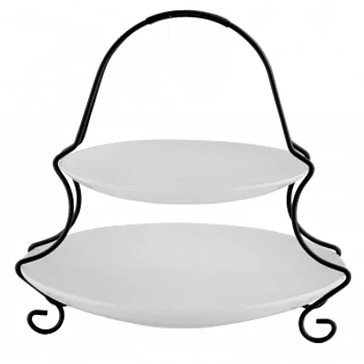 Gibson Elite Splendid Grace 2 Tiered Serving Set with Metal Rack in White