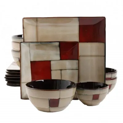 Gibson Elite Azeal 16 Piece Double Bowl Dinnerware Set in Taupe