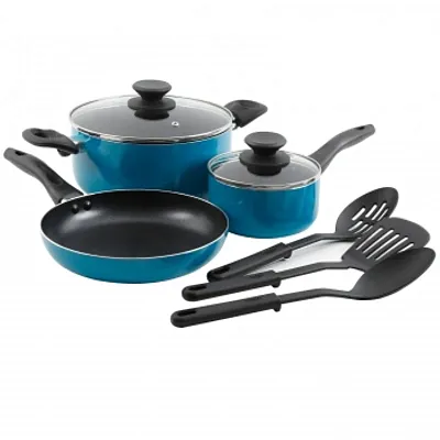Gibson Home Palmer 8-Piece Cookware Set in Turquoise