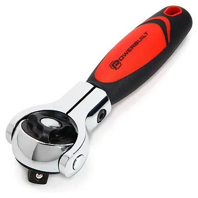 Powerbuilt 3/8&quot; Drive Stubby Ratchet With 270?? Swivel Head - 72 Tooth