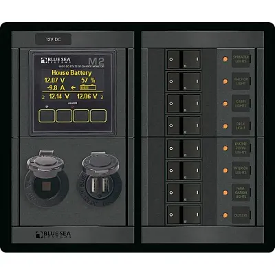 Blue Sea 1497 - 360 Panel - 8 Position 12V Flat Rocker M2 Multimeter w/SOC &amp;