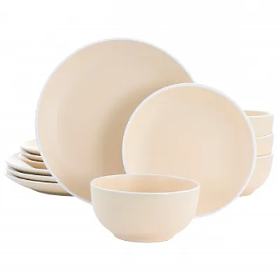 Spice by Tia Mowry Creamy Tahini 12 Piece Stoneware Dinnerware Set in Matte Oran