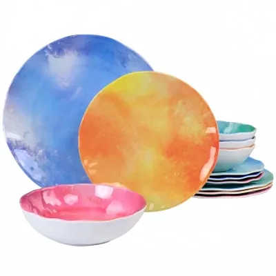 Spice by Tia Mowry Cinnamon Twist 12 Piece Melamine Dinnerware Set in Assorted C