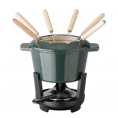 Our Table 13 Piece Enameled Cast Iron Fondue Pot Set in Sycamore