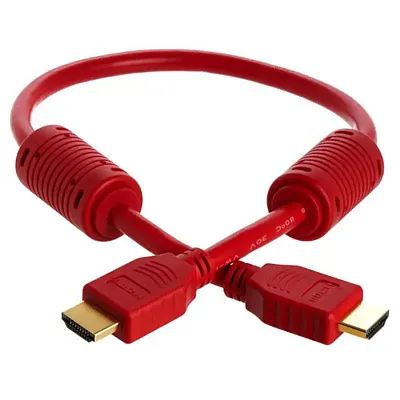 Cmple 974-N 28AWG HDMI Cable with Ferrite Cores - Red- 1.5FT