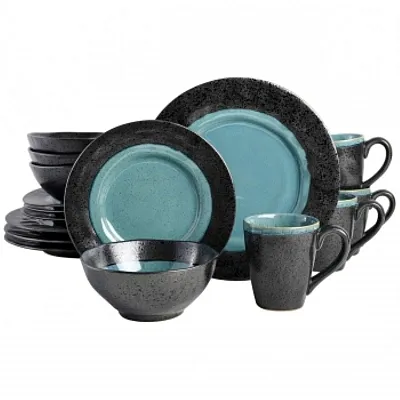 Gibson Elite Dragonstone 16 Piece Stoneware Reactive Glaze Dinnerware Set in Aqu