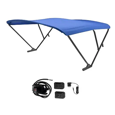 SureShade Battery Powered Bimini - Black Anodized Frame &amp; Pacific Blue Fabri
