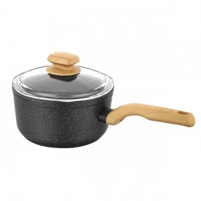 Korkmaz Montana 2 Piece 2 Liter Aluminum Nonstick Saucepan with Lid and Faux Woo