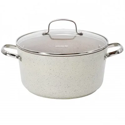 Korkmaz Granita 8 Liter Aluminum Nonstick Casserole with Lid in Tan