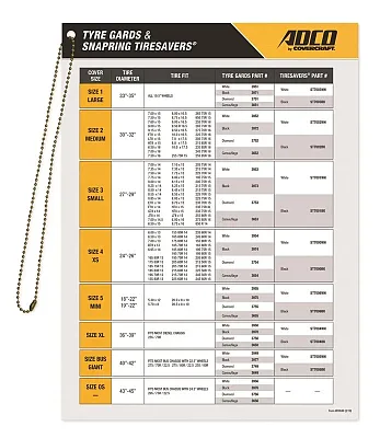 ADCO D0048 Tire Gard/Cover Hanging Fit Chart