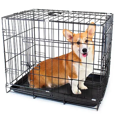 42&quot; X-LARGE Dual-Door Folding Pet Crate with Removable Liner ACA