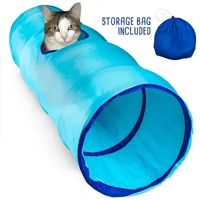 52&quot; Blue Krinkle Cat Tunnel with Peek Hole and Storage Bag ACTN-
