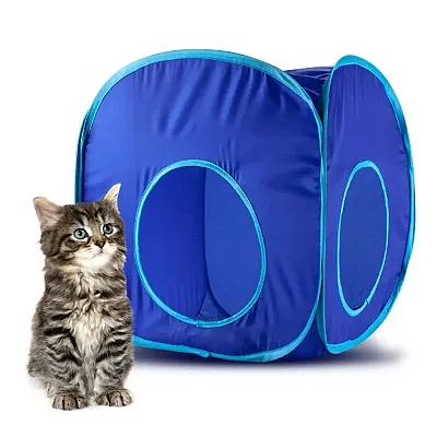 Blue Pop-Up Cat Play Cube with Storage Bag ACTN-302