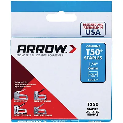 Arrow Fastener 50424 T50(R) Staples, 1,250 Pk (1/4&quot;)