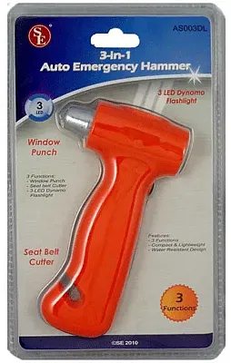 Sona As003Dl 3-In-1 Auto Emergency Hammer With Seat Belt Cutter,
