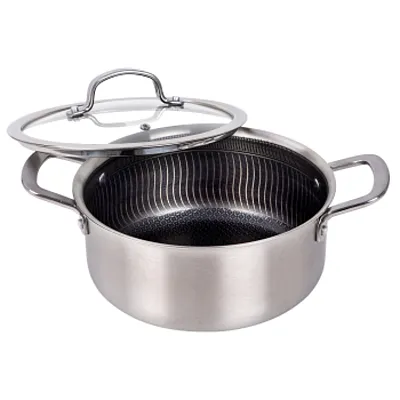 Brentwood 4 Quart 3-Ply Hybrid Non-Stick Stainless Steel Dutch Oven with Tempere