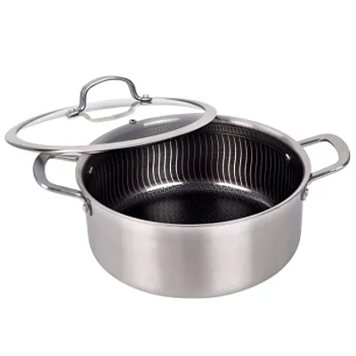 Brentwood 6 Quart 3-Ply Hybrid Non-Stick Stainless Steel Dutch Oven with Tempere