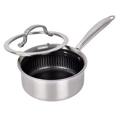 Brentwood 1.5 Quart 3-Ply Hybrid Non-Stick Stainless Steel Saucepan with Tempere