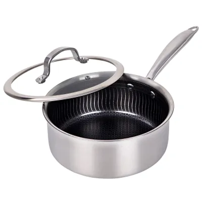 Brentwood 3 Quart 3-Ply Hybrid Non-Stick Stainless Steel Saucepan with Tempered