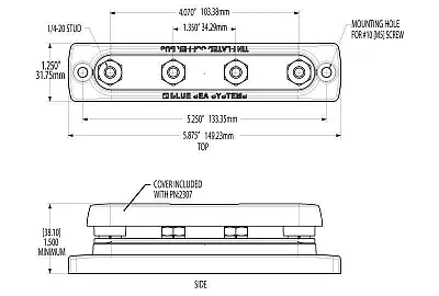 BLUE SEA 2303BSS Busbar 4 X 1/4In-20 Stud
