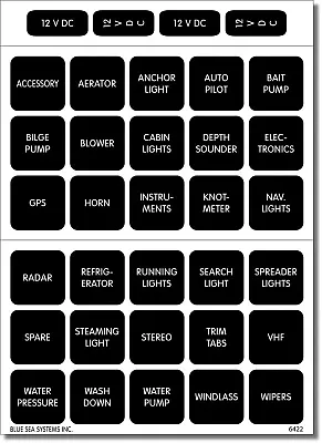 BLUE SEA 4215BSS Label Kit Dc H2O 30 Square Blk V1
