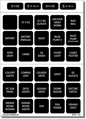 BLUE SEA 4216BSS Label Kit Dc H2O 60 Square Blk