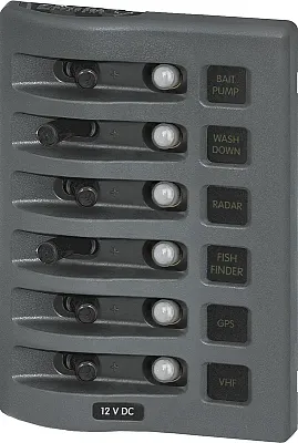 BLUE SEA 4376BSS Panel Wd 12Vdc Clb 6Pos Gray