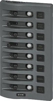 BLUE SEA 4378BSS Panel Wd 12Vdc Clb 8Pos Gray
