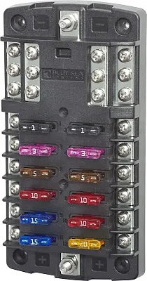 BLUE SEA 5031BSS Fuse Block Stblade 12Circ W/Gnd