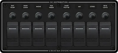 BLUE SEA 8371BSS Panel H2O 12Vdc Clb 8Pos Blk H