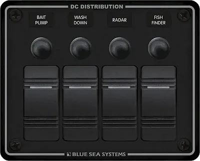 BLUE SEA 8372BSS Panel H2O 12Vdc Clb 4Pos Blk H