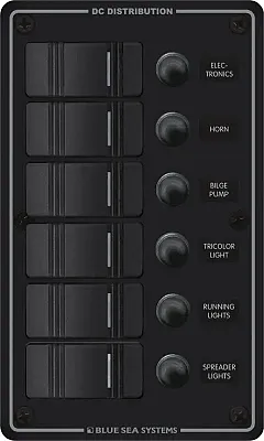 BLUE SEA 8373BSS Panel H2O 12Vdc Clb 6Pos Blk V