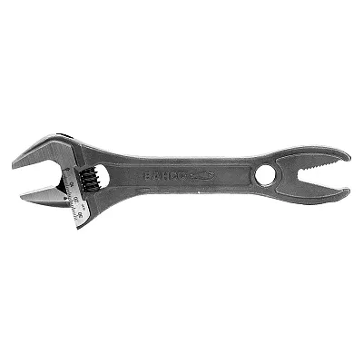Bahco 8&quot; Shark Wide Jaw Adjustable Wrench With Serrated Pipe Jaws And Phosphate 