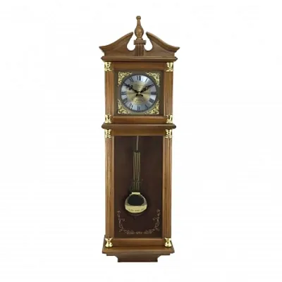 Bedford Clock Collection 34.5 Inch Chiming Pendulum Wall Clock in Antique Harves