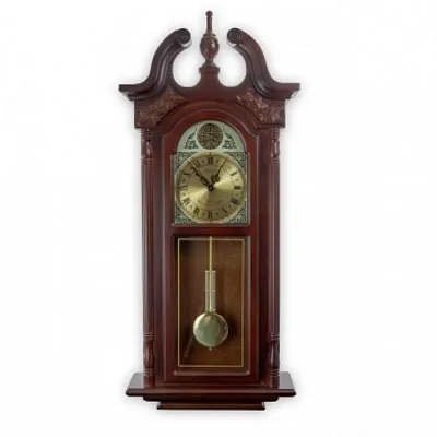 Bedford Clock Collection 38 Inch Chiming Pendulum Wall Clock in Cherry Oak Finis