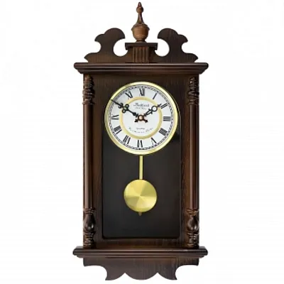 Bedford Clock Collection Leo 21 Inch Chestnut Wood Chiming Pendulum Wall Clock