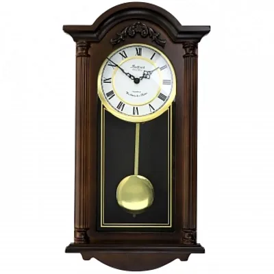 Bedford Clock Collection Noah 22 Inch Chestnut Wood Chiming Pendulum Wall Clock