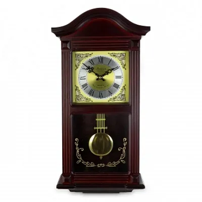 Bedford Clock Collection 22 Inch Wall Clock in Mahogany Cherry Oak Wood with Bra