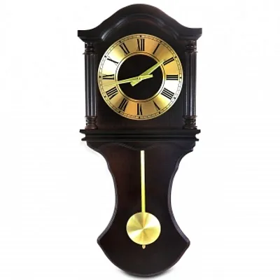 Bedford Clock Collection Chocolate Wood Wall Clock with Pendulum