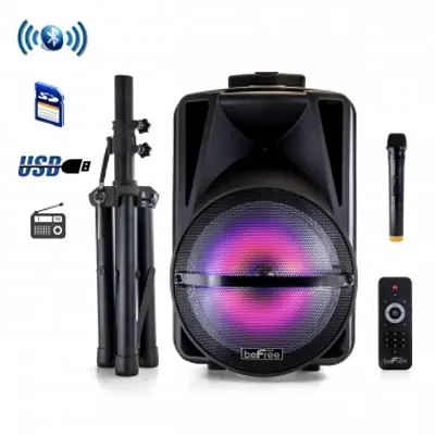 beFree Sound 12 Inch PA Bluetooth Rechargeable Portable Party Speaker with React