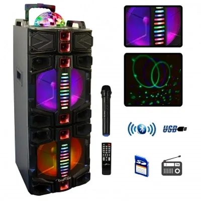 beFree Sound Dual 12 Inch Subwoofer Portable Bluetooth Party Speaker with LED Li
