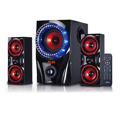 beFree Sound 2.1 Channel Bluetooth Surround Sound Speaker System in Red
