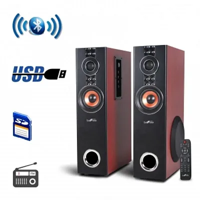 beFree Sound 2.1 Channel Powered Bluetooth Dual Wood Tower Speakers with Optical