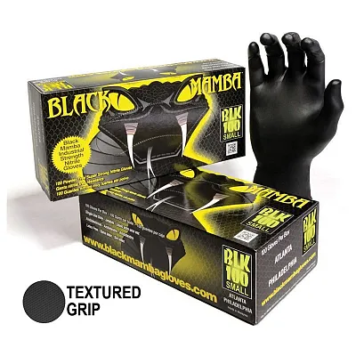 Black Mamba Black Powder Free Textured Nitrile Gloves (Small) 100 Per Box