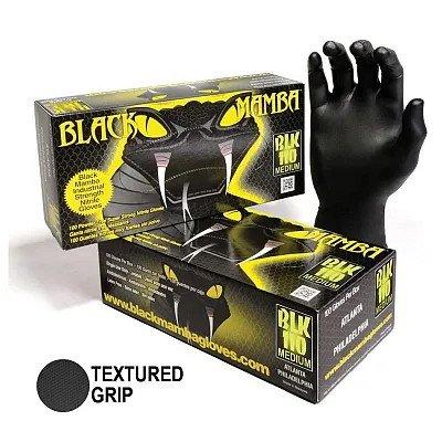 Black Mamba Black Powder Free Textured Nitrile Gloves (Medium) 100 Per Box